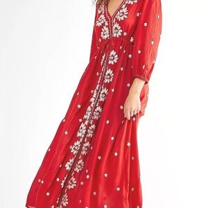 Free People Rock n Roll Red Maxi Boho Dress Size M pre-owned.